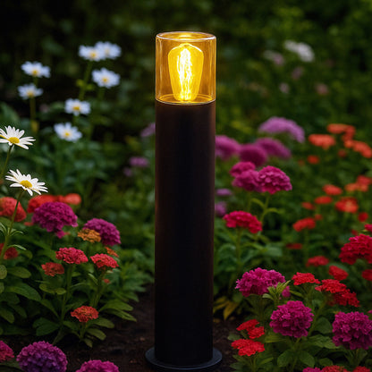 QUINN 60 | tuinpaal 60 cm met amberglas | E27 | IP54 | zwart | met of zonder lichtbron