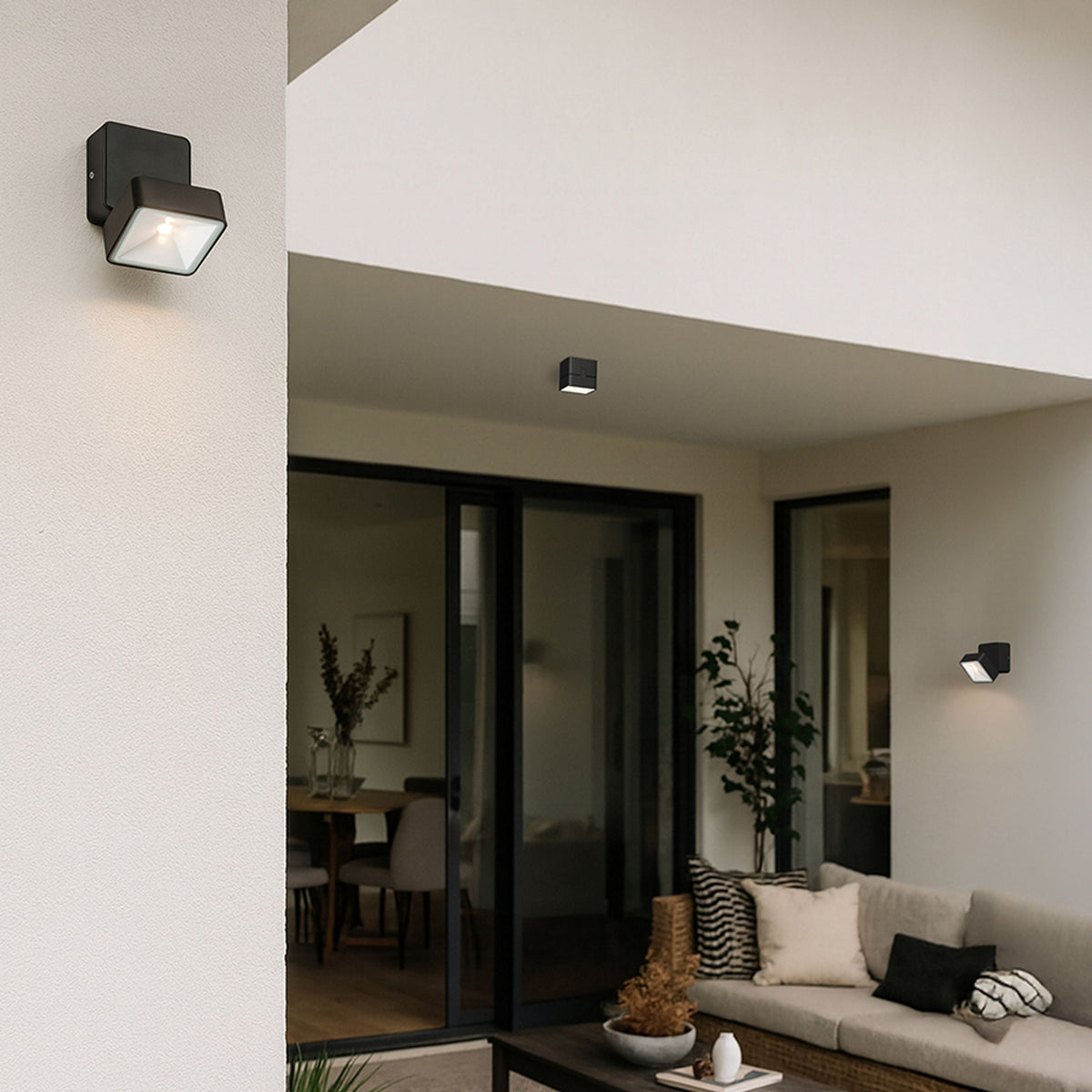 FLAVIO SQ | véiereckege Bausse-Opbau-Strahler, kipbar | LED 6W 640lm 3000K | IP54 | schwaarz oder hellgro