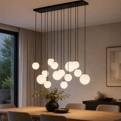 SNOWBALL XIV | lineaire hanglamp | 14 glazen bollen | G9