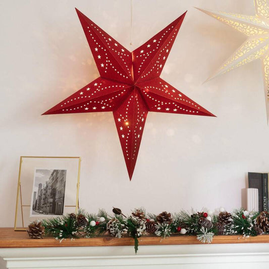 LED ster van papier 60 cm in rood